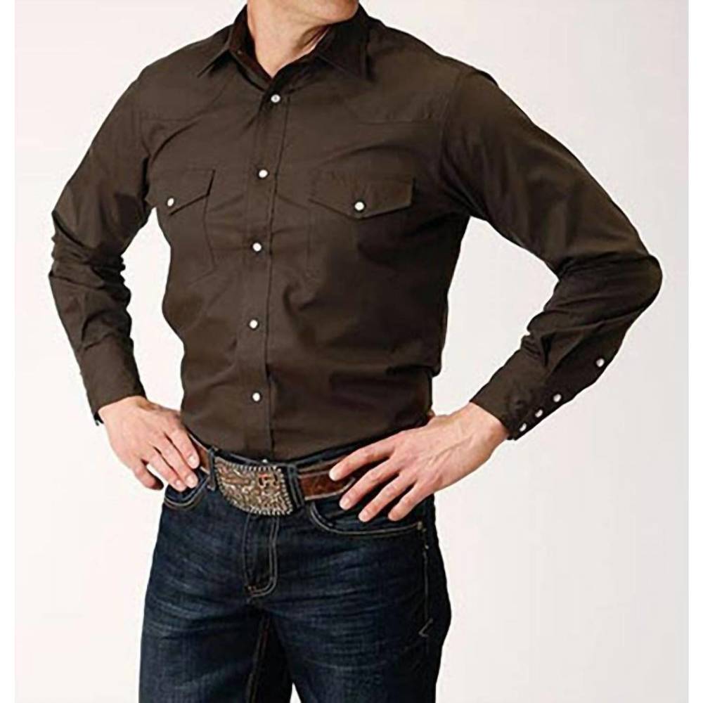 NEW ROPER men's classic solid western shirt in brown